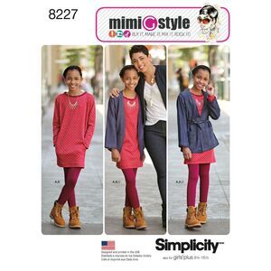 SIMPLICITY 8227 GIRLS’ JACKET KNIT DRESS & CROPPED LEGGINGS~ 8 - 16 UNCUT MIMI G